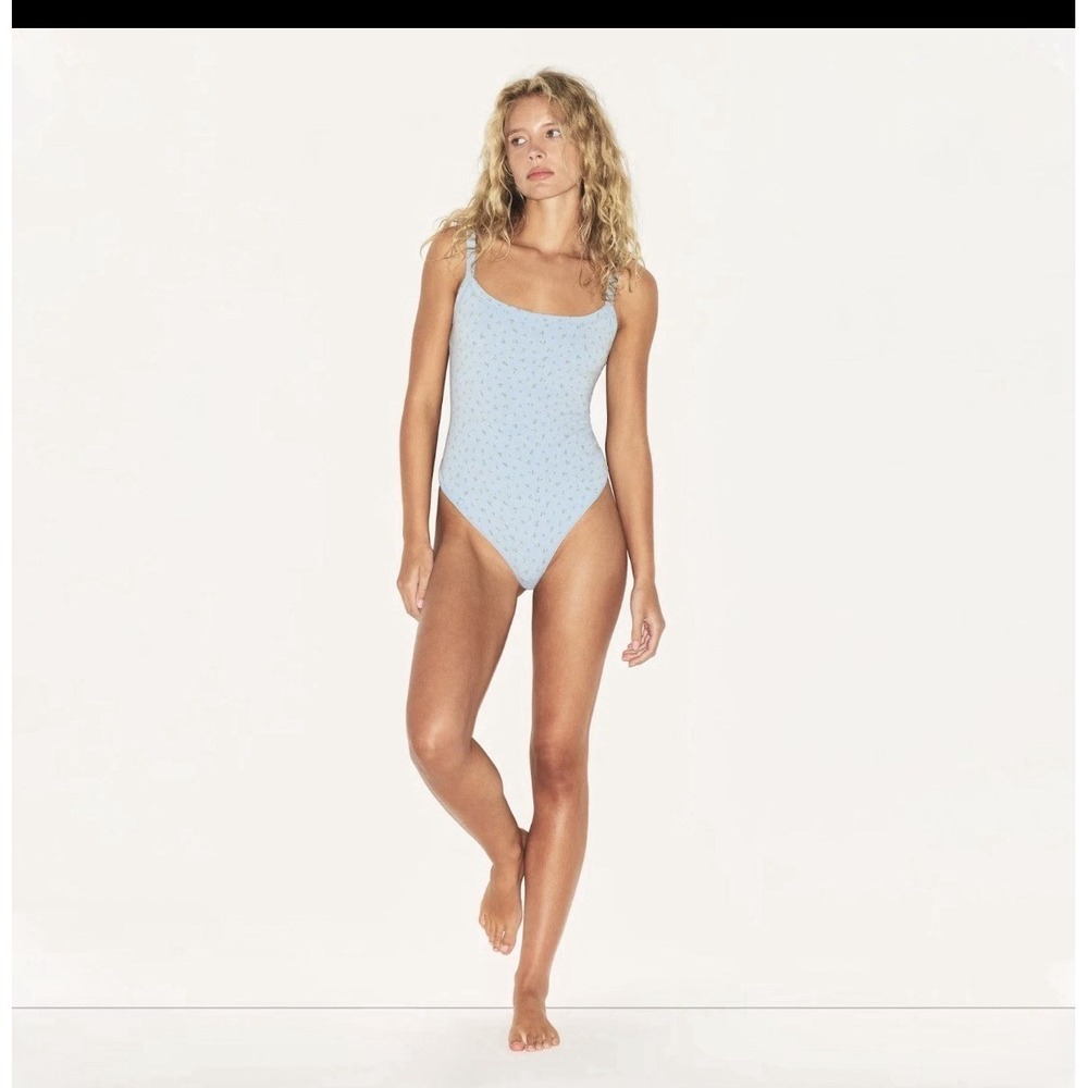 SKIMS Cotton Jersey Scoop Neck Bodysuit Powder Blue Micro Floral Women's XL